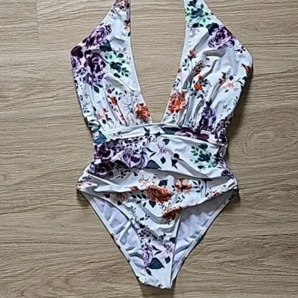 Cupshe Floral Cross Over Front One Piece M - Picture 3 of 6